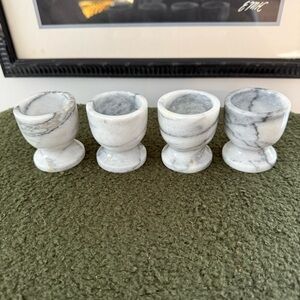 Vintage Marble Egg Cups Dark Veining Set Of 4 MCM Modern Contemporary Cottage